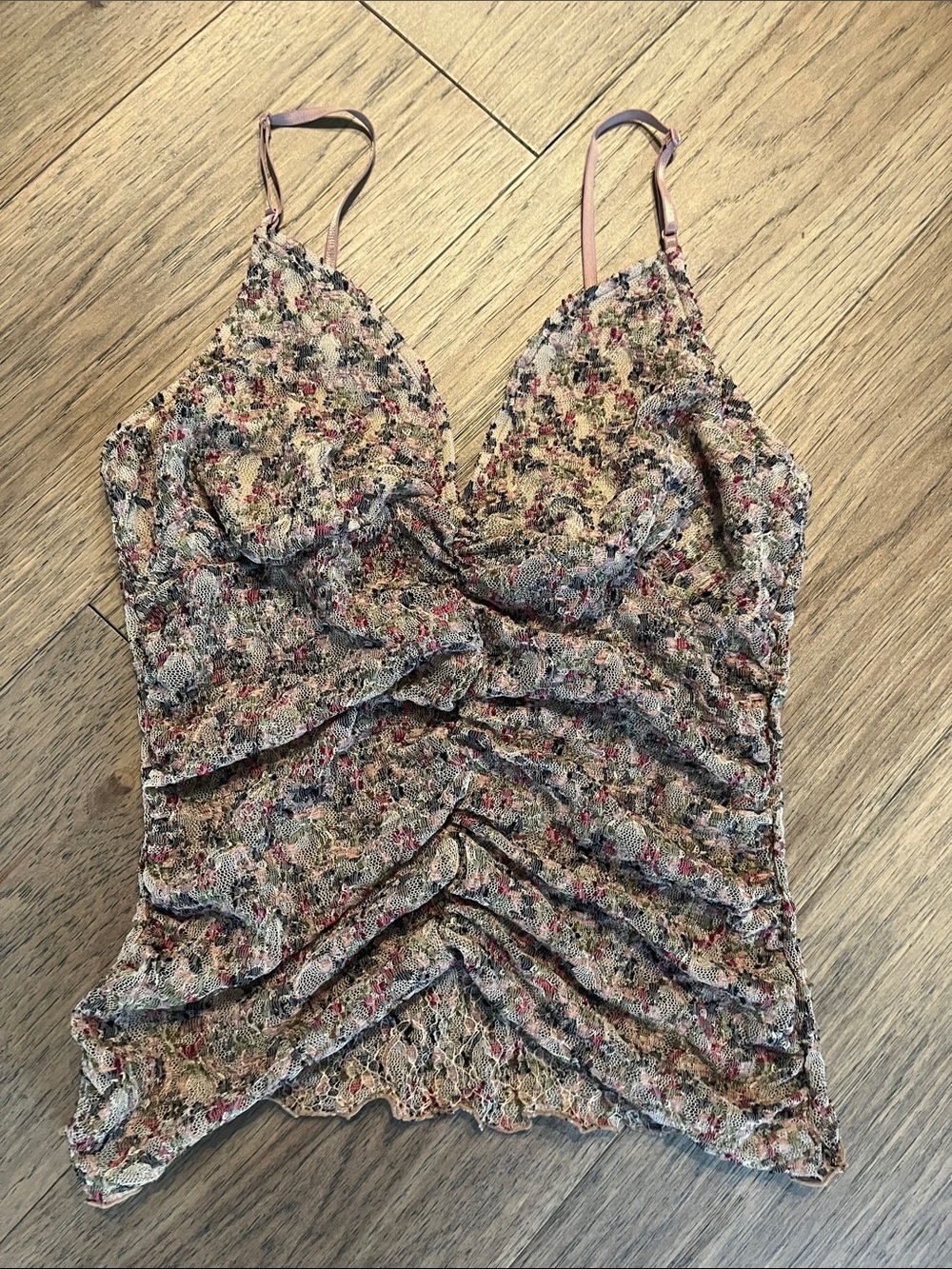 Bisou Bisou Floral Lace semi sheer Cami size small